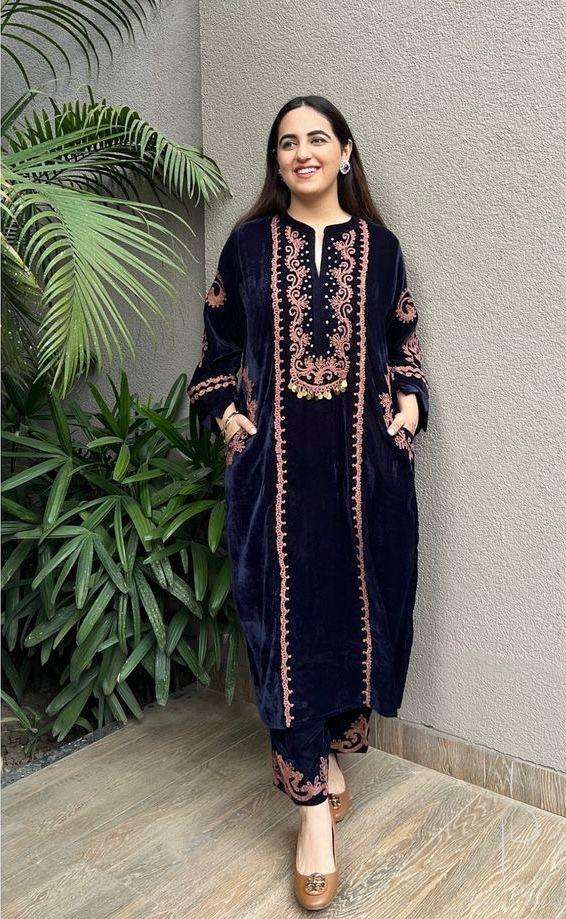 VELVET EMBROIDERY WORK SUIT WITH POCKET  COD -LG-1890 BY READYWEAR